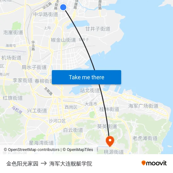 金色阳光家园 to 海军大连舰艇学院 map