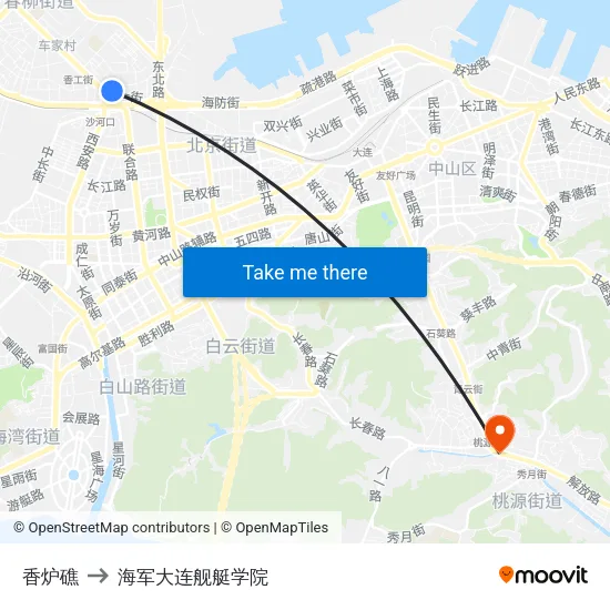 香炉礁 to 海军大连舰艇学院 map