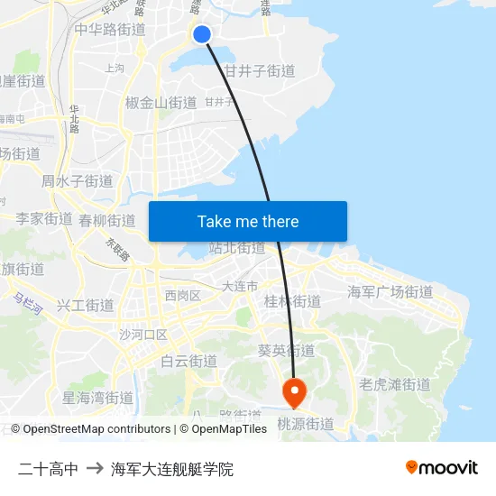 二十高中 to 海军大连舰艇学院 map