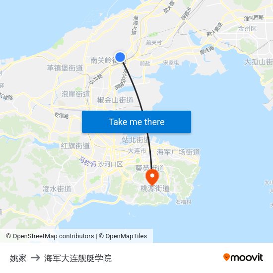 姚家 to 海军大连舰艇学院 map
