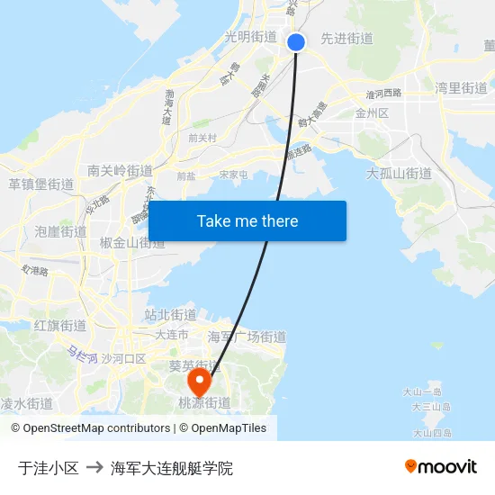 于洼小区 to 海军大连舰艇学院 map