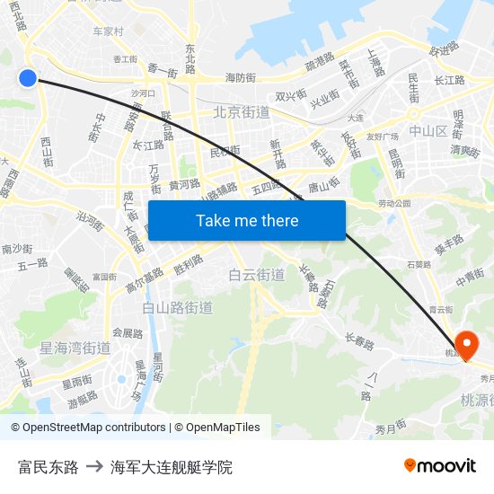 富民东路 to 海军大连舰艇学院 map