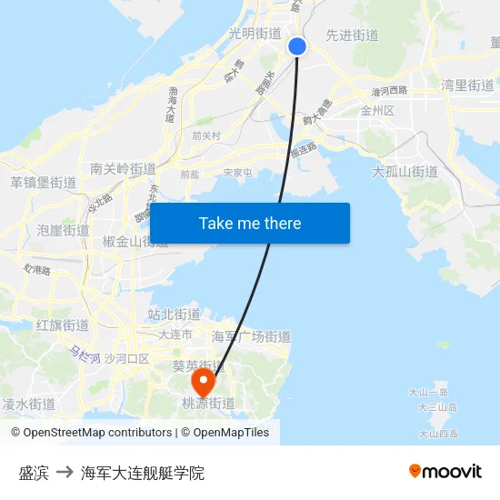 盛滨 to 海军大连舰艇学院 map