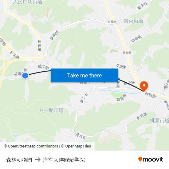 森林动物园 to 海军大连舰艇学院 map