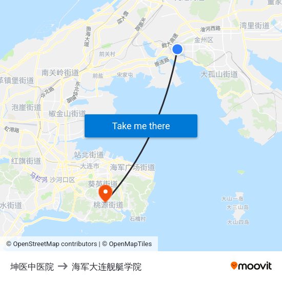 坤医中医院 to 海军大连舰艇学院 map