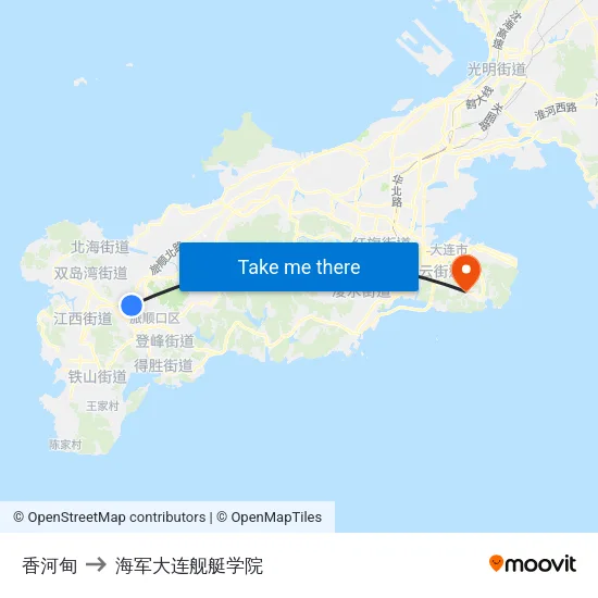 香河甸 to 海军大连舰艇学院 map