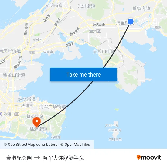金港配套园 to 海军大连舰艇学院 map