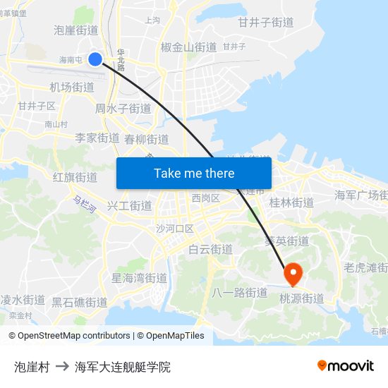 泡崖村 to 海军大连舰艇学院 map