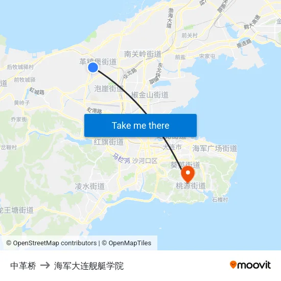 中革桥 to 海军大连舰艇学院 map
