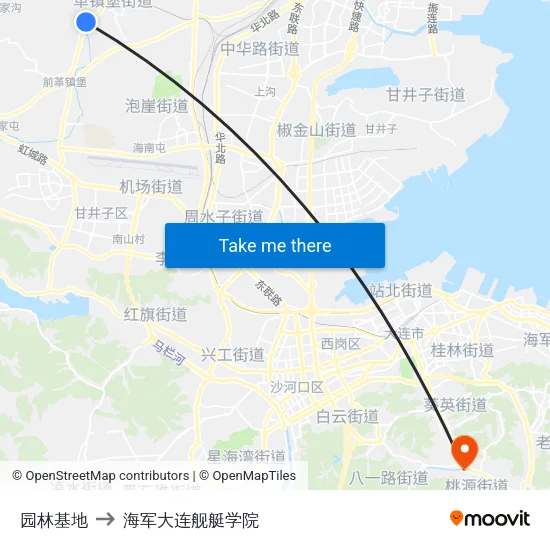 园林基地 to 海军大连舰艇学院 map