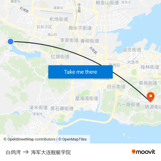 白鸽湾 to 海军大连舰艇学院 map