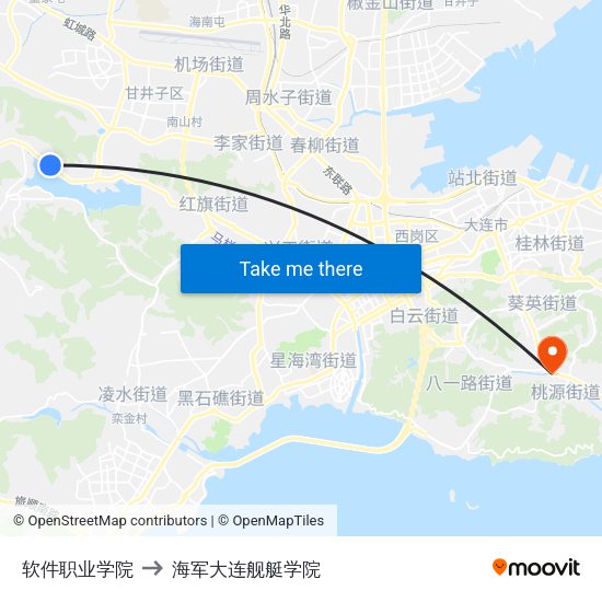 软件职业学院 to 海军大连舰艇学院 map