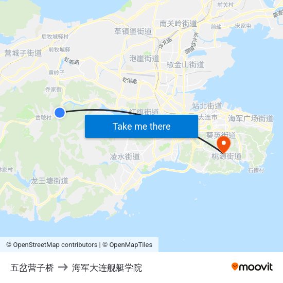 五岔营子桥 to 海军大连舰艇学院 map