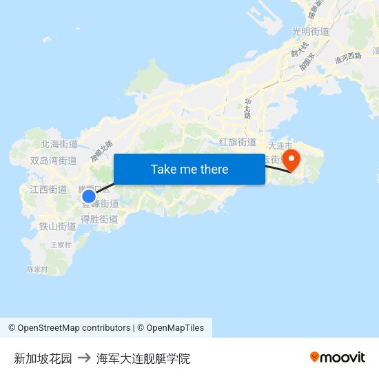 新加坡花园 to 海军大连舰艇学院 map