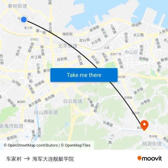 车家村 to 海军大连舰艇学院 map