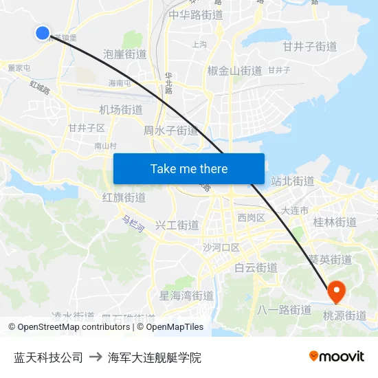 蓝天科技公司 to 海军大连舰艇学院 map