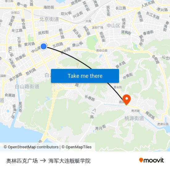 奥林匹克广场 to 海军大连舰艇学院 map