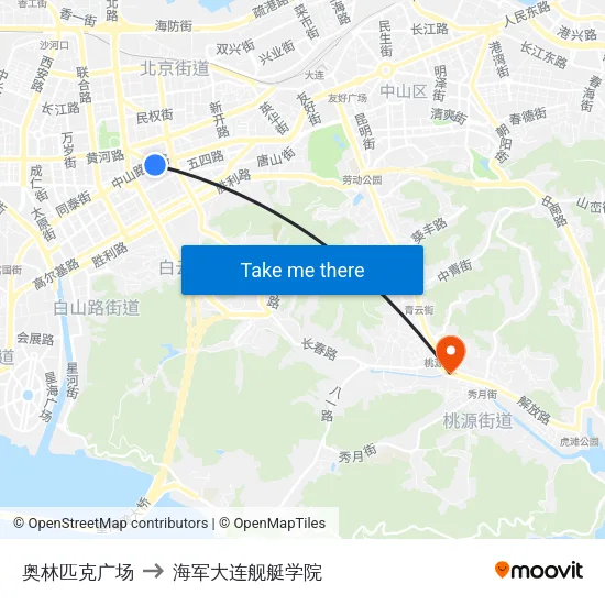 奥林匹克广场 to 海军大连舰艇学院 map