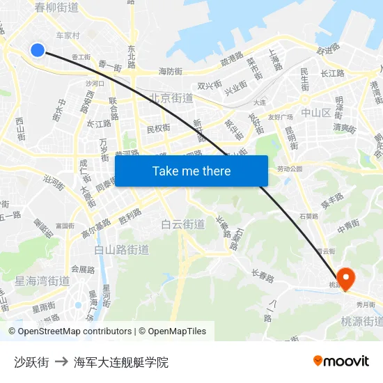 沙跃街 to 海军大连舰艇学院 map