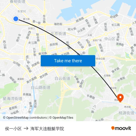 侯一小区 to 海军大连舰艇学院 map