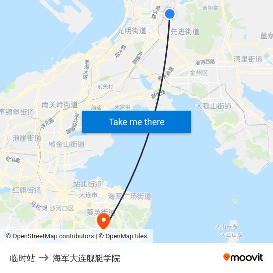 临时站 to 海军大连舰艇学院 map