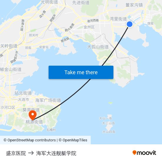 盛京医院 to 海军大连舰艇学院 map