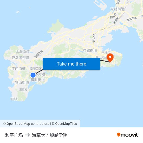 和平广场 to 海军大连舰艇学院 map