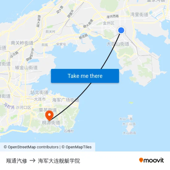 顺通汽修 to 海军大连舰艇学院 map