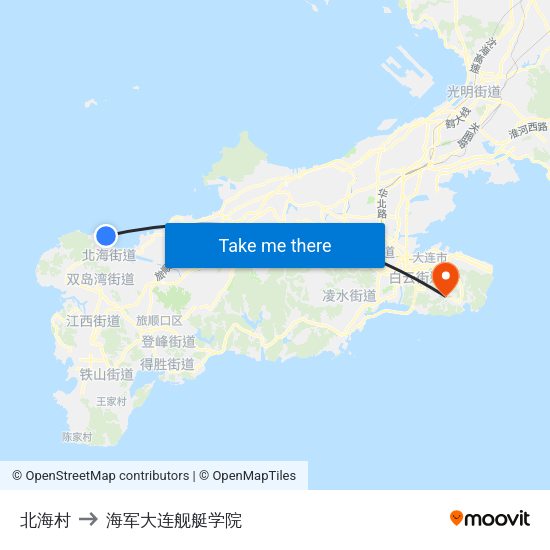 北海村 to 海军大连舰艇学院 map