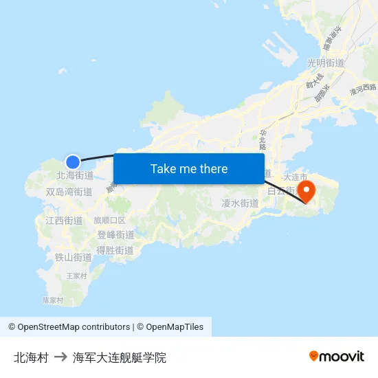 北海村 to 海军大连舰艇学院 map