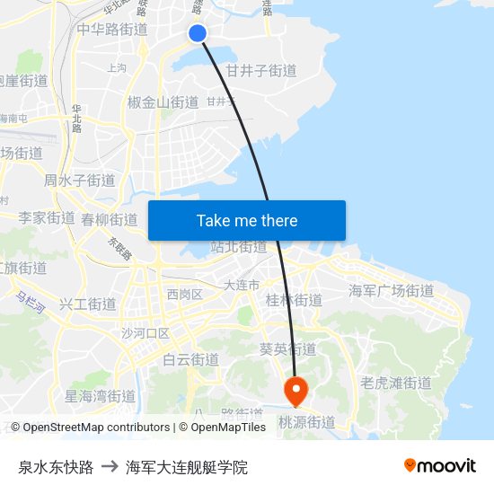 泉水东快路 to 海军大连舰艇学院 map