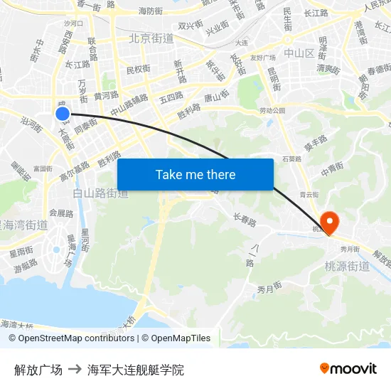 解放广场 to 海军大连舰艇学院 map