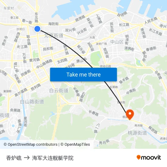 香炉礁 to 海军大连舰艇学院 map