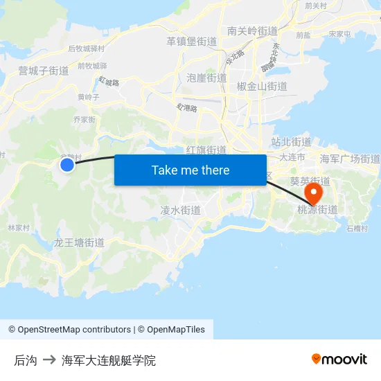后沟 to 海军大连舰艇学院 map