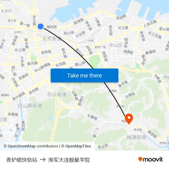 香炉礁快轨站 to 海军大连舰艇学院 map