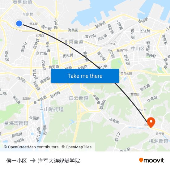 侯一小区 to 海军大连舰艇学院 map