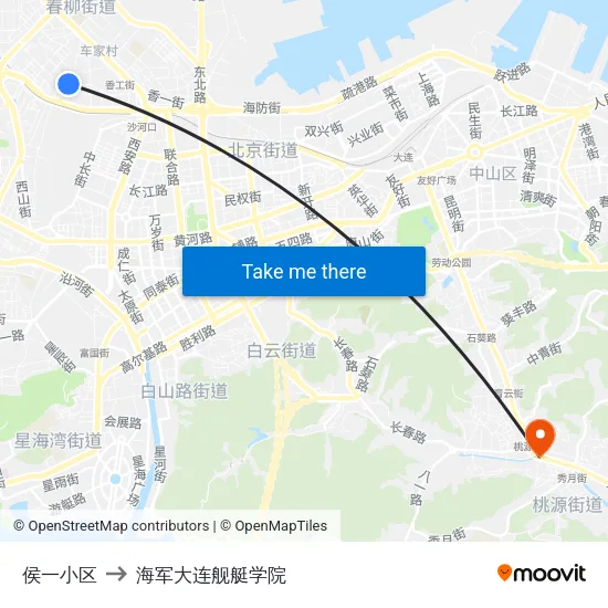 侯一小区 to 海军大连舰艇学院 map