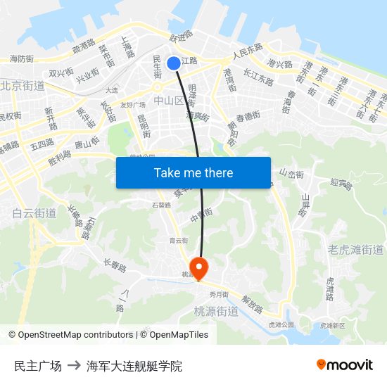 民主广场 to 海军大连舰艇学院 map
