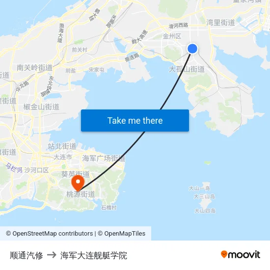 顺通汽修 to 海军大连舰艇学院 map