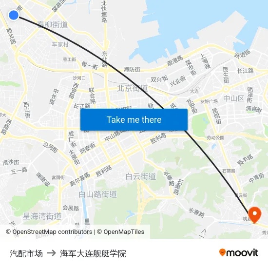 汽配市场 to 海军大连舰艇学院 map