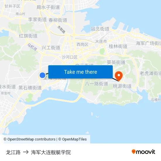 龙江路 to 海军大连舰艇学院 map