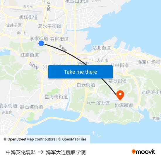 中海英伦观邸 to 海军大连舰艇学院 map