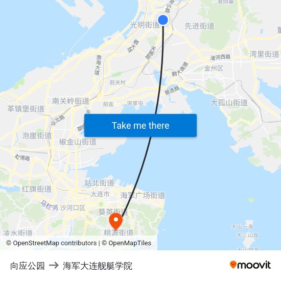 向应公园 to 海军大连舰艇学院 map