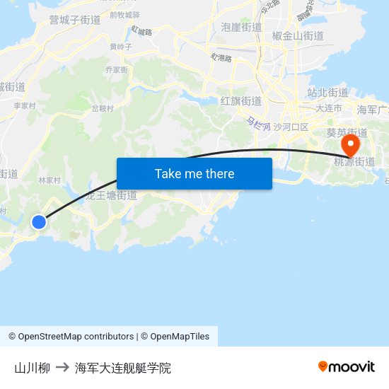 山川柳 to 海军大连舰艇学院 map