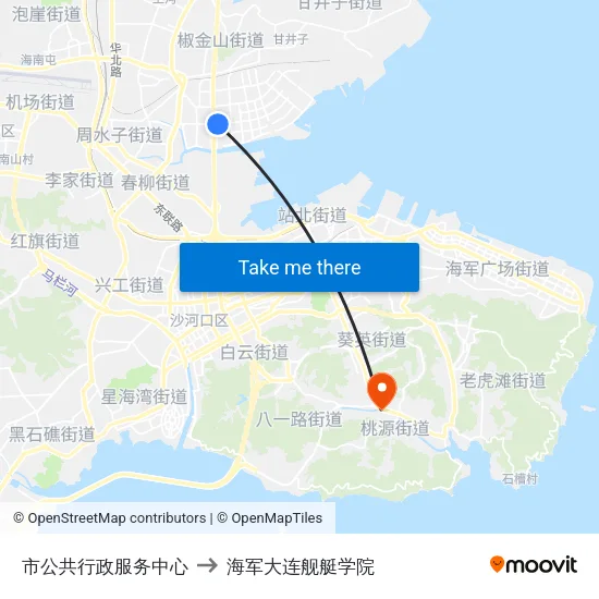 市公共行政服务中心 to 海军大连舰艇学院 map