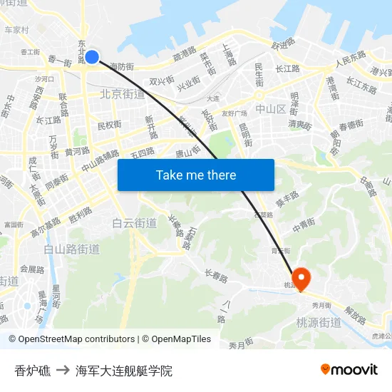 香炉礁 to 海军大连舰艇学院 map