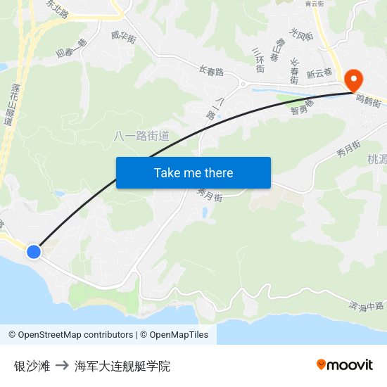 银沙滩 to 海军大连舰艇学院 map