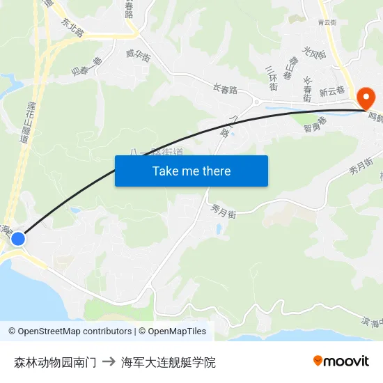 森林动物园南门 to 海军大连舰艇学院 map