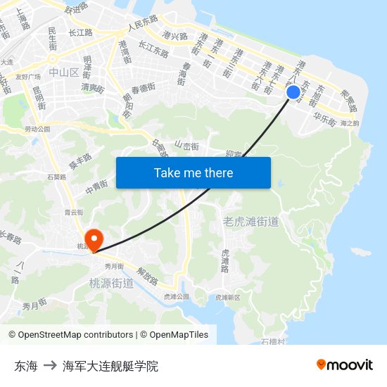 东海 to 海军大连舰艇学院 map