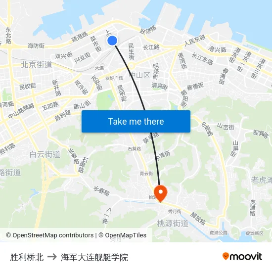 胜利桥北 to 海军大连舰艇学院 map